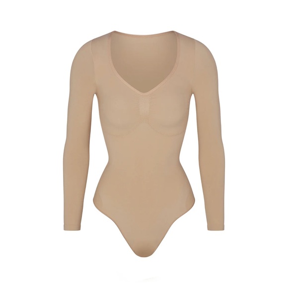 SKIMS SEAMLESS SCULPT LONG SLEEVE THONG BODYSUIT CLAY SMALL - Picture 5 of 11